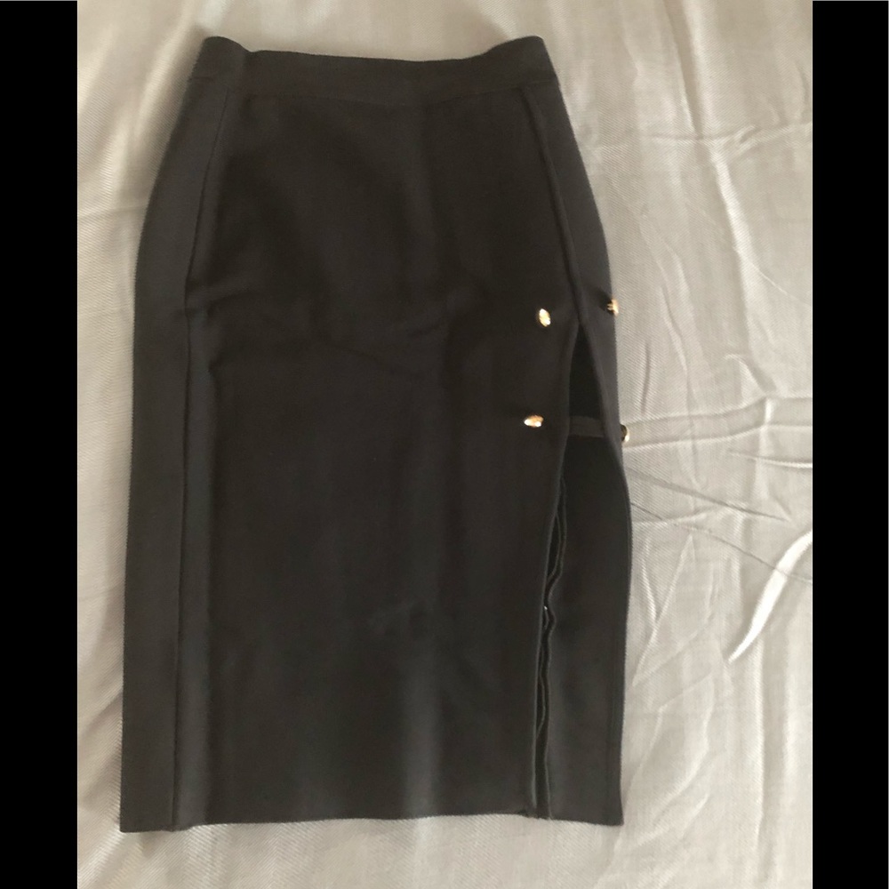 Split mini skirt with gold buttons